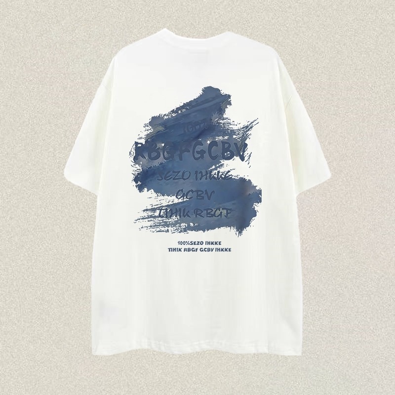 Kaos Pria Putih Desain Grafiti Biru (Bahan Tebal Orisinal)