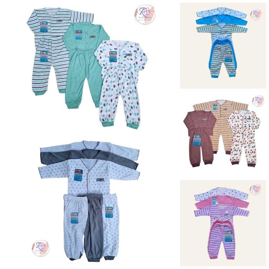 6 pcs / 3 setelan baju bayi lengan panjang SNI variasi lengkap / 3 stel baju bayi newborn / 3 pcs ce