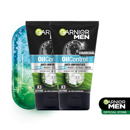 Garnier Men Oil Control 50ml – Pembersih Wajah Pria dengan Charcoal, Bersih & Segar