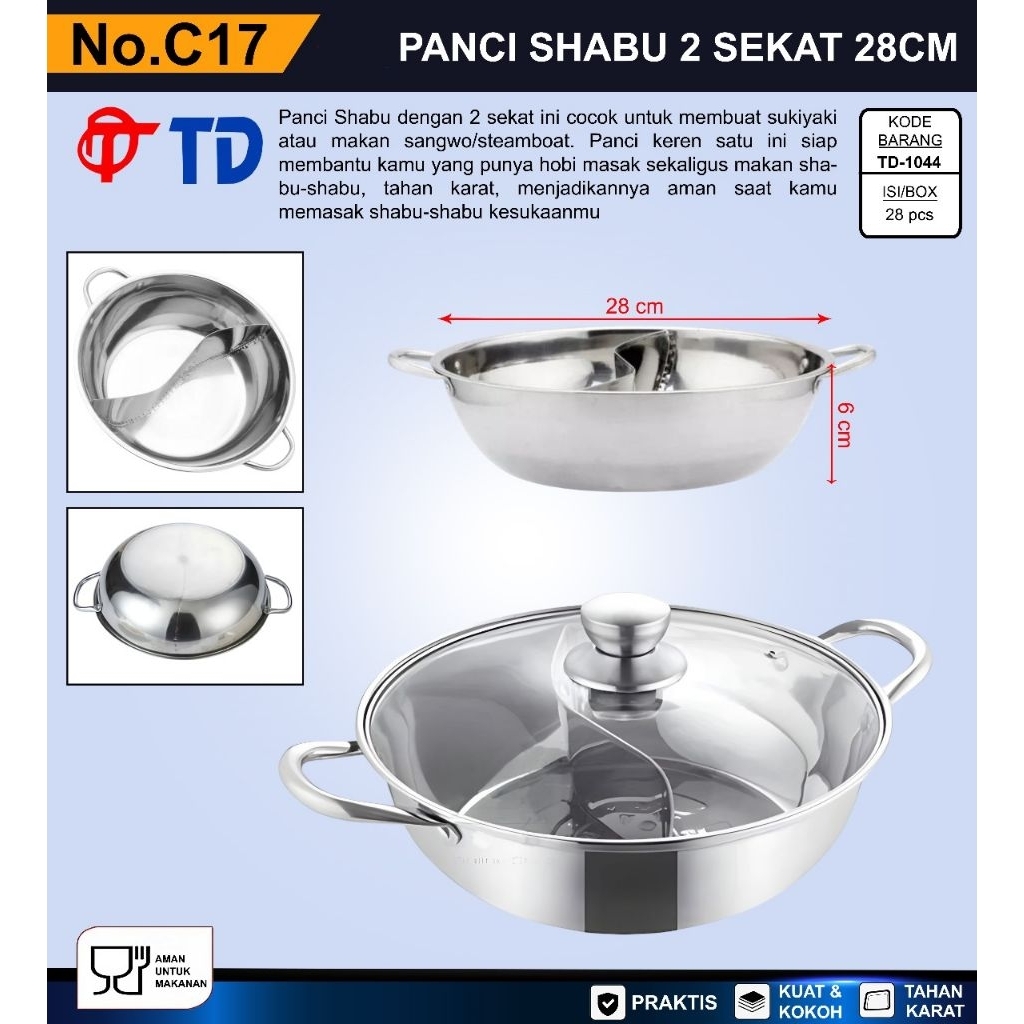 Panci Shabu 2 Sekat 28 cm Panci Sop Suki Panci Shabu" Tomyam Ayam