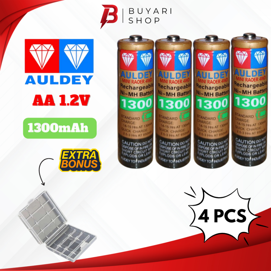 FREE CASE Baterai AA ORIGINAL Auldey Rechargeable Isi 4 1300 mAh Batre Cas Auldey AA 4 PCS 1300mAh