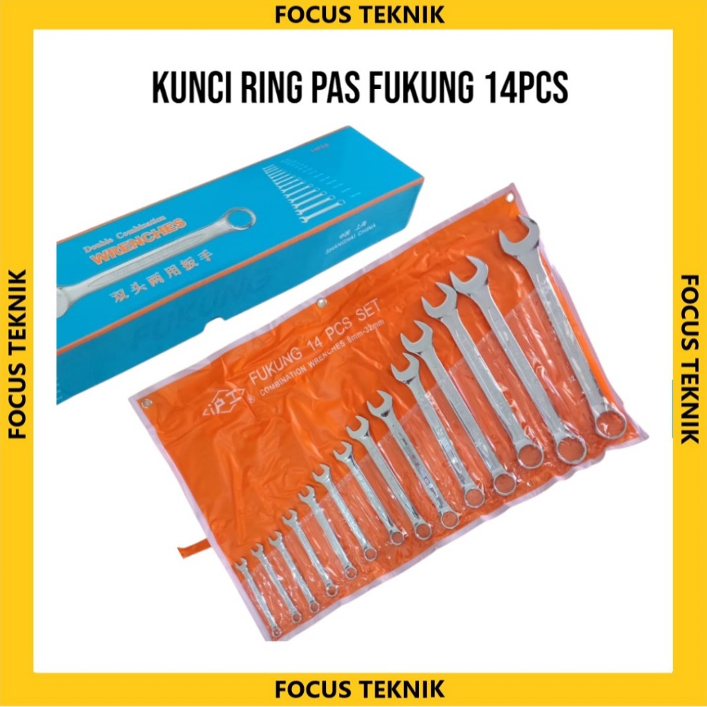 FUKUNG 14 Pcs Kunci Ring Set – Kunci Ring Kombinasi Lengkap & Tahan Lama