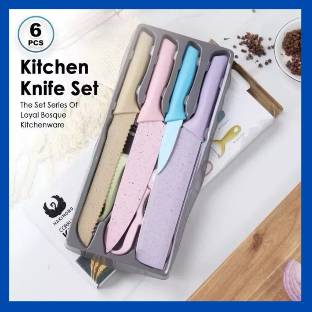 PISAU SET JERAMI WARNA WARNI 6 IN 1 ORIGINAL DUS MAGNET PISAU JERAMI EVCRIVERH PISAU DAPUR TAJAM