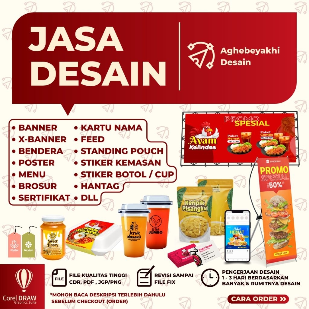 JASA DESAIN , JASA DSIGN, JASA DESAIN BANNER, KEMASAN, STIKER, BAJU, SOSIAL MEDIA, JASA DESIN PROFES