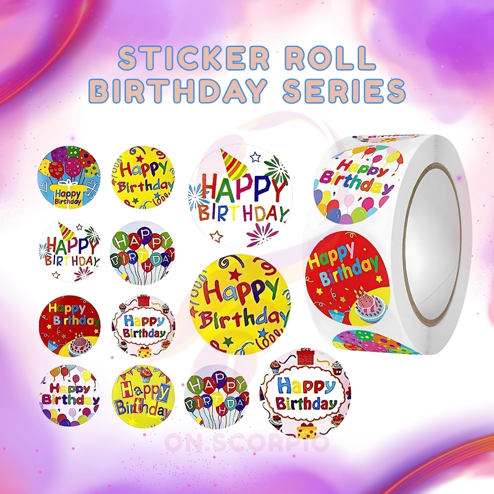 

◪PIO◪ Premium Label 500pc Sticker Roll Birthday Event Dekorasi Segel Packaging Stiker Hiasan SS001