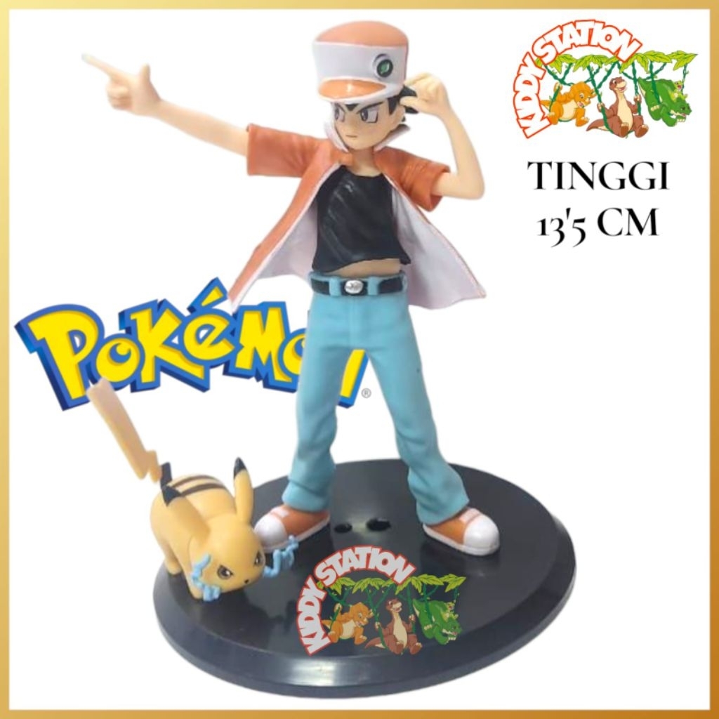 Figure Pokemon Ash Ketchum Pikachu Tinggi 13cm Pvc