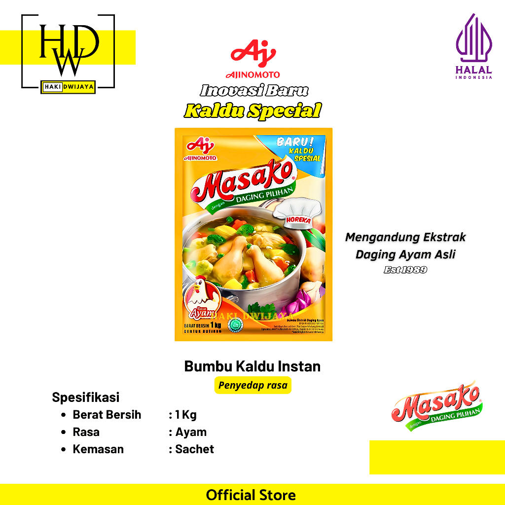 

[1 Kg] Masako Bumbu Penyedap Rasa Ayam Bubuk Kemasan Sachet