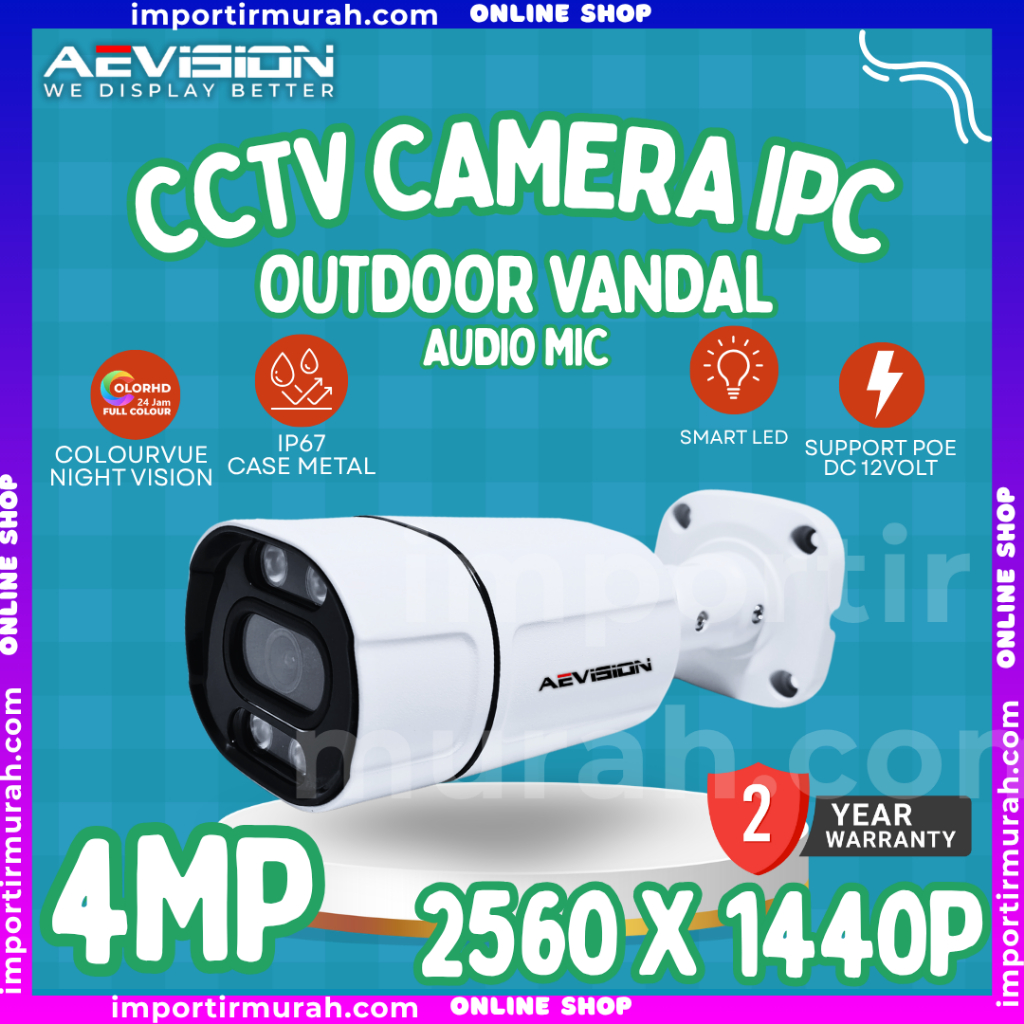 KAMERA CCTV 4MP IPC OUTDOOR VANDAL COLORVUE Bergaransi POE Switch AEVISION