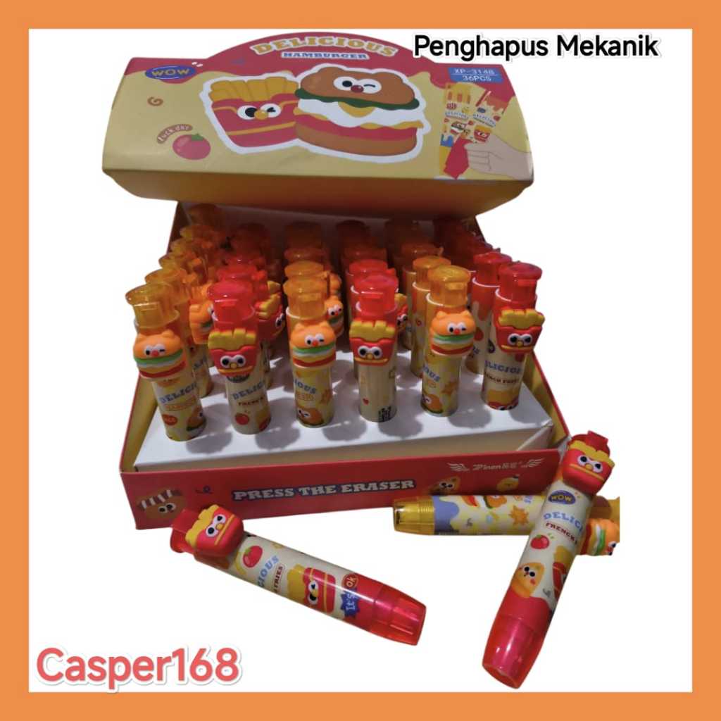 

SETIP CETEK - PENGHAPUS MEKANIK - PRESS THE ERASER KARAKTER DELICIOUS HAMBURGER