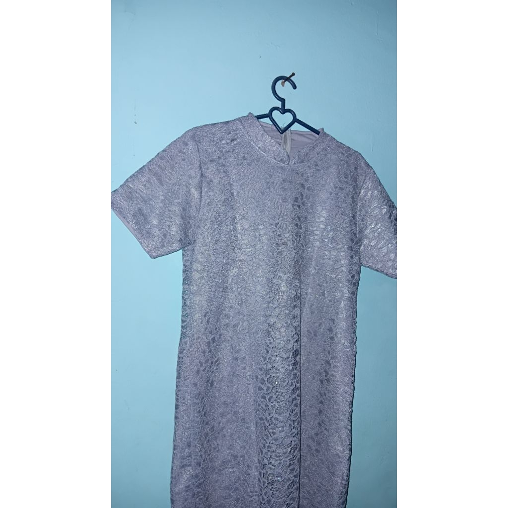 PRELOVED Dress Brukat Abu Abu Wanita Dewasa / Kebaya Brukat Modern / Dress Pesta Brukat Elegan