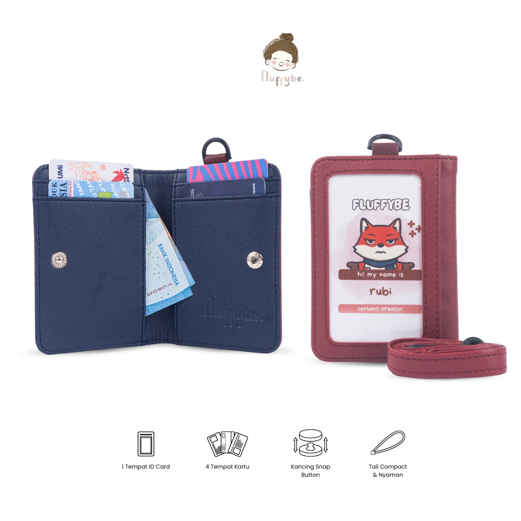 

Fluffybe - Lanyard ID Card Dompet Kartu Gantungan Name Tag Multifungsi Maroon-Navy
