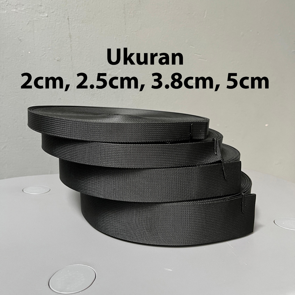 Webbing Nylon Tali Ransel Warna Hitam Per METER. Ketebalan 1mm Webbing High Quality