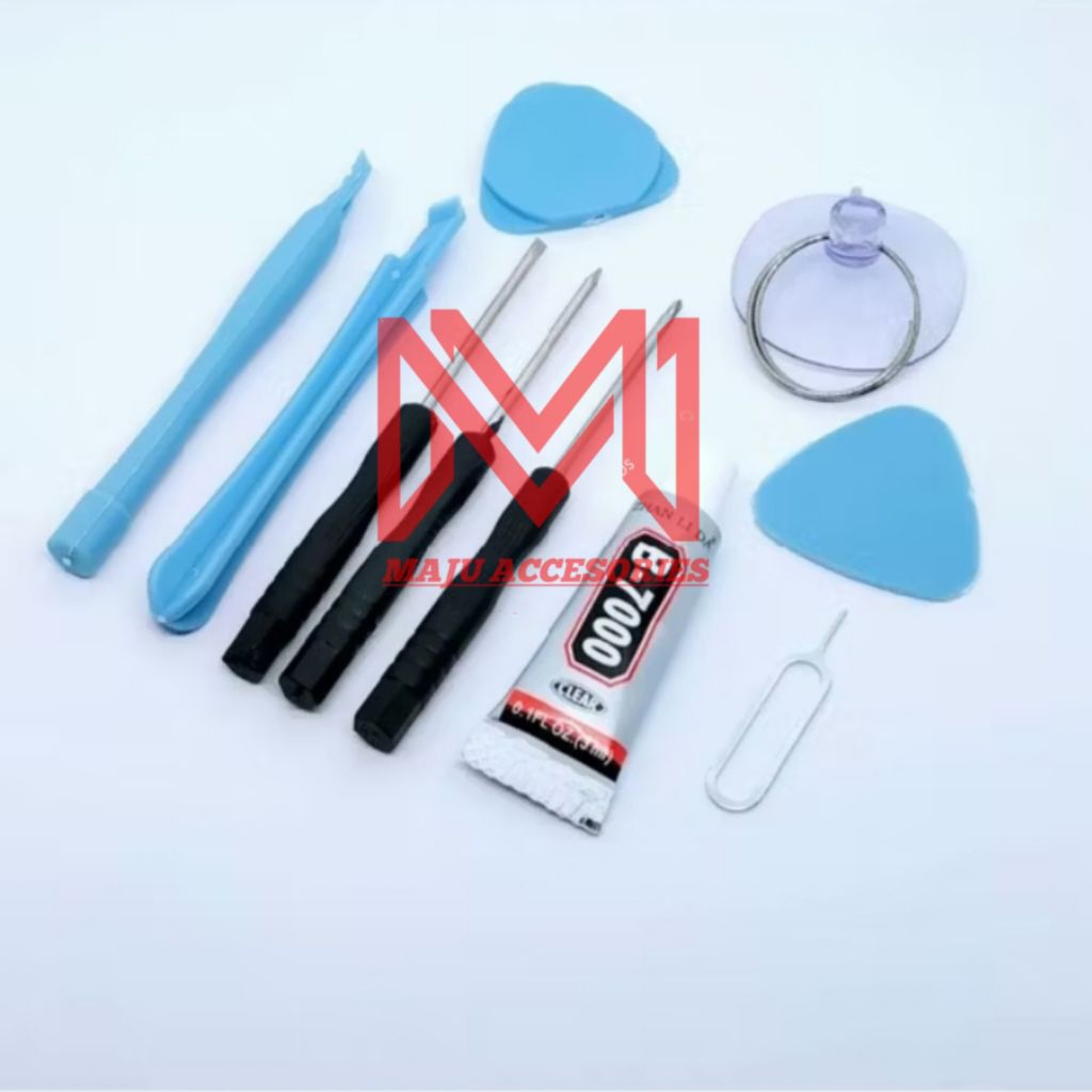 Paket Lengkap Alat Pembuka Casing Lcd Handphone / Obeng Mini 8in1 + Lem7000 3Ml +Jarum Simtray / Ala