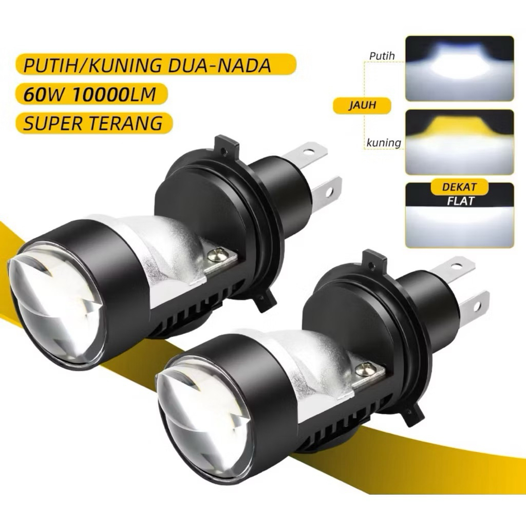 LAMPU H4 motor super terang LAMPU DEPAN H4 SUPER TERANG DUA WARNA KUNING PUTIH
