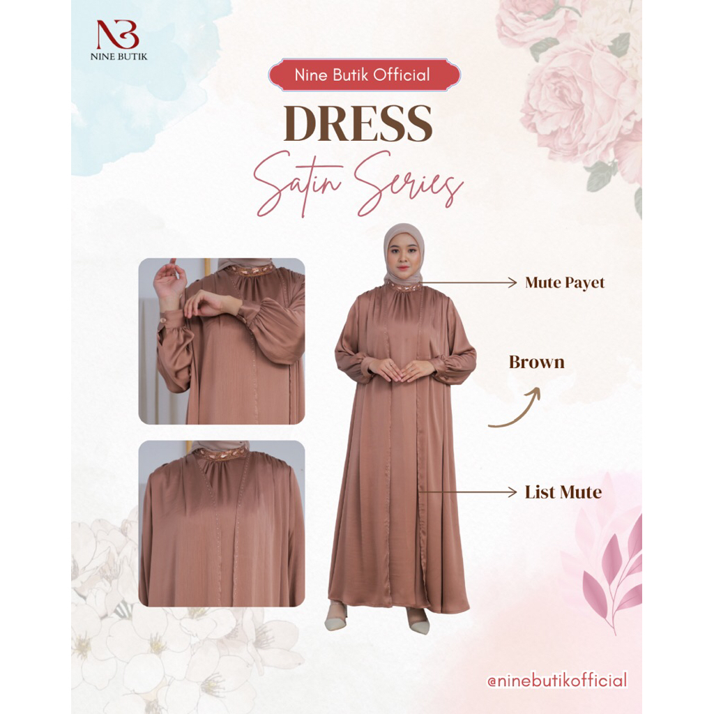 Dress Satin Halus Brown | Dress Satin Premium | Dress kondangan | Dress Pesta | Dress Bridesmaid