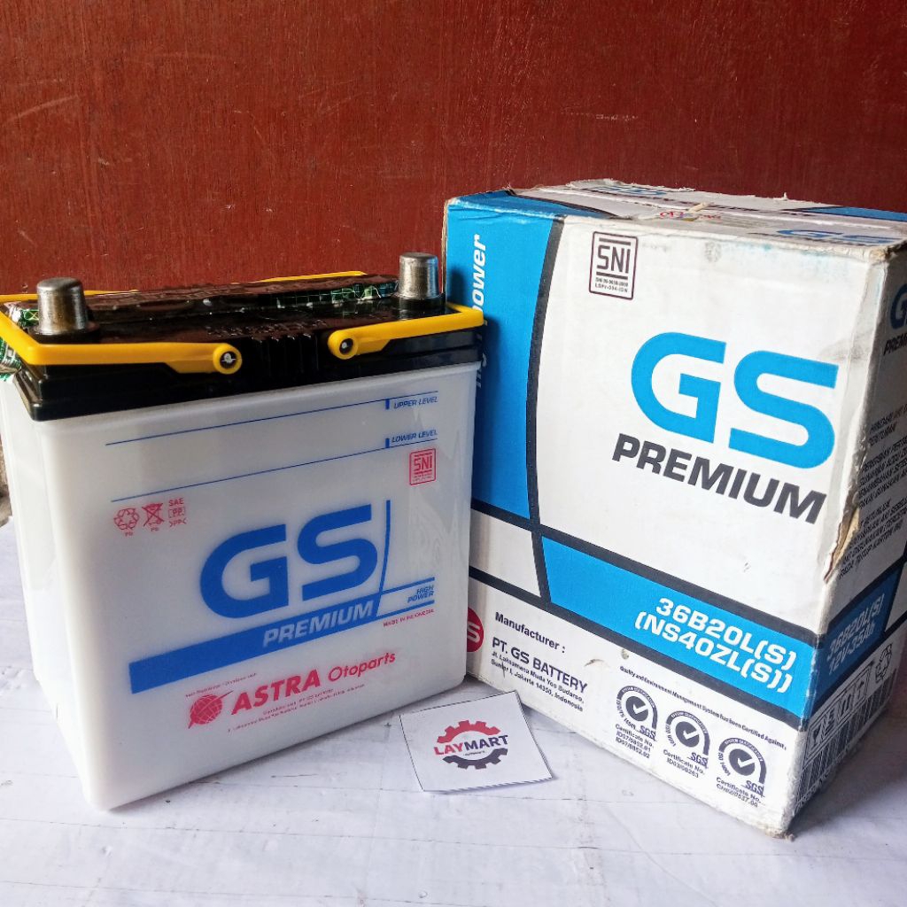 ACCU MOBIL GS PREMIUM NS40ZL(S) Kapasitas Ampere 35Ah ‎, Tegangan 12 V
