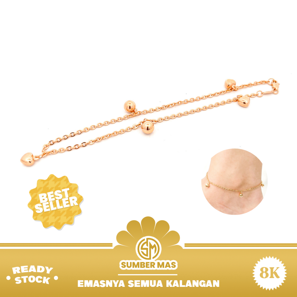 GELANG KAKI EMAS MAINAN LOVE BALL VIRAL FASHION 8K - SUMBER MAS