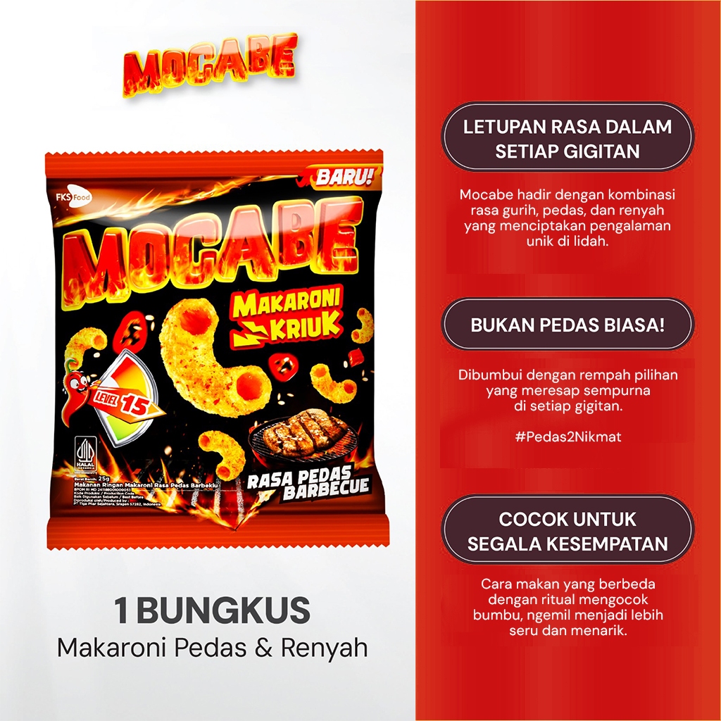 

Mocabe - Barbecue - Small Pack - 1 Karton (6 renceng) - 60 Pcs - 24gr (Free 12 Pcs)