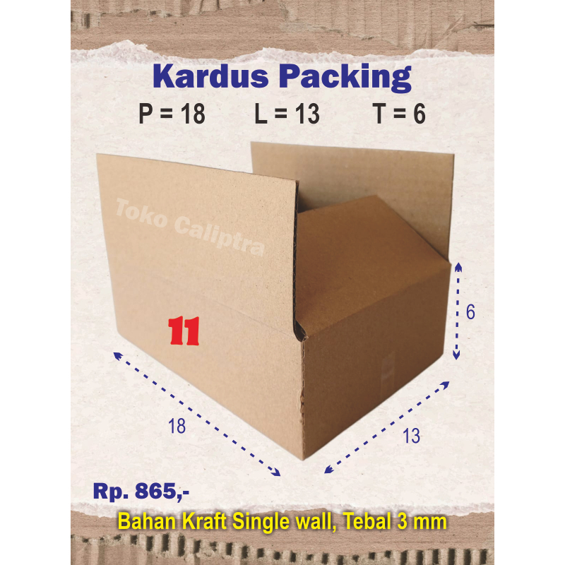 

Kardus Packing 11 PLT (18 x 13 x 6) Cm