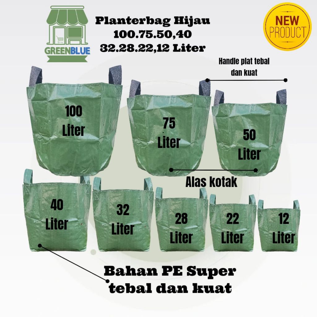 Planterbag Hijau 100,75,50,40,32,28,22,12 Liter pot Terpal PE SUPER