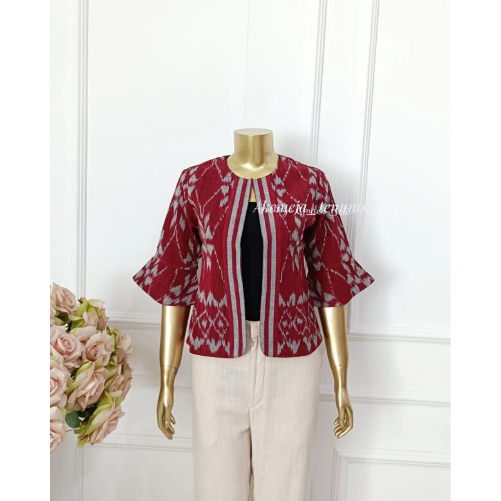 blus tenun wanita lengan panjang - blus tenun wanita