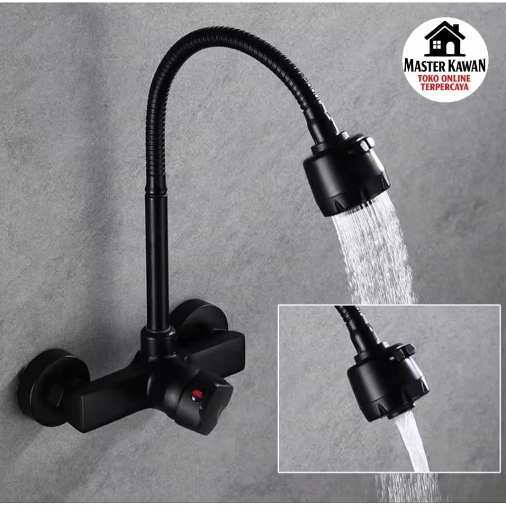 Kran Kitchen Sink Panas Dingin Tembok HITAM /Kran Sink Flexible Hitam Panas Dingin