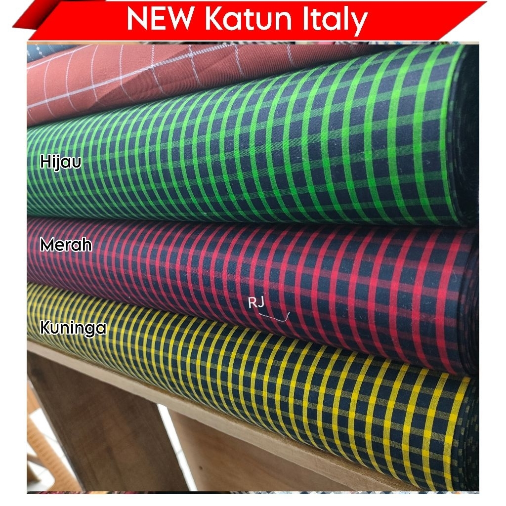 kain katun gingham Italy - bahan kemeja baju kerja motif kotak - kain kemeja itali