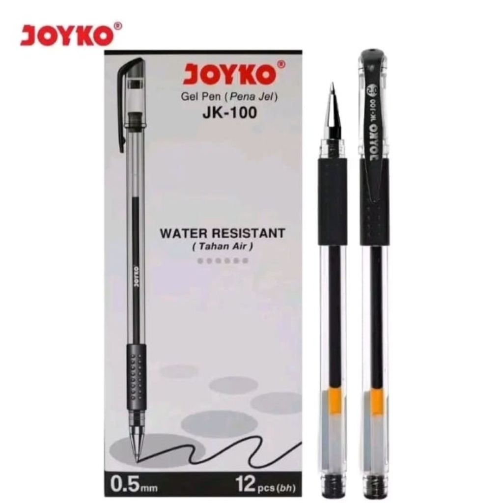 

Joyko Pulpen Gel JK-100 Mata Pena 0.5 mm Tinta Hitam 12pcs Tahan Air Stationery Joyko JK-100