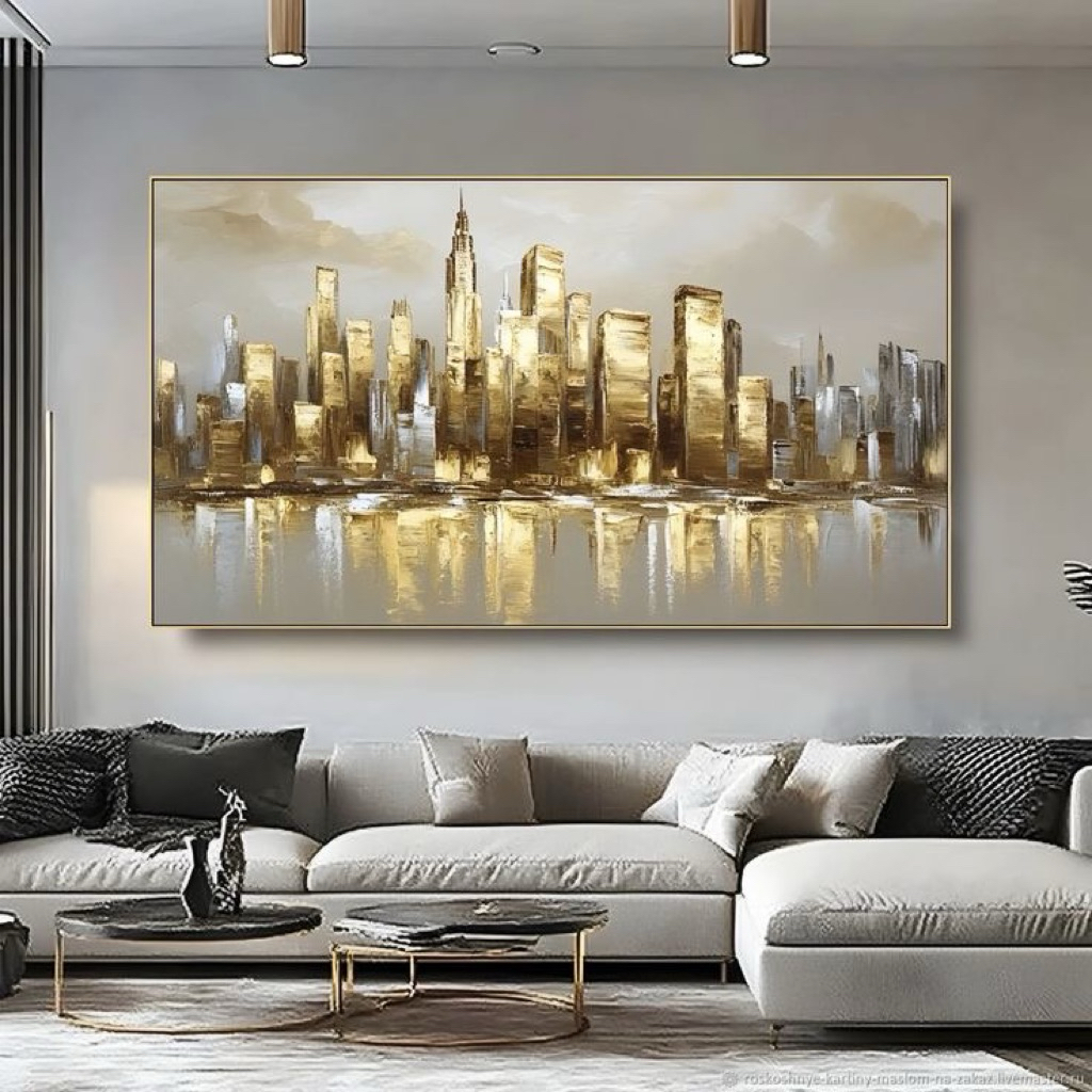 Lukisan pemandangan eropa nuansa gold