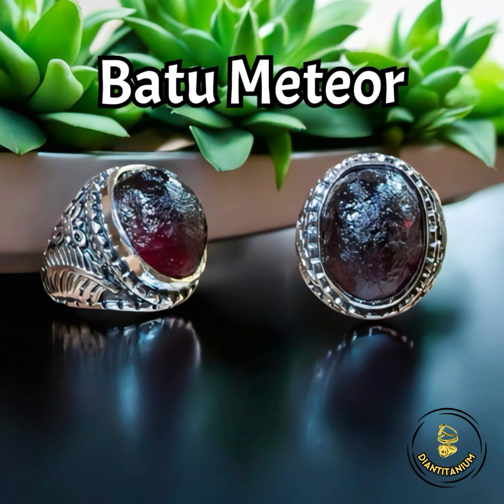 Cincin Batu Meteor Hitam Tembus Disenter Ring Alpaka