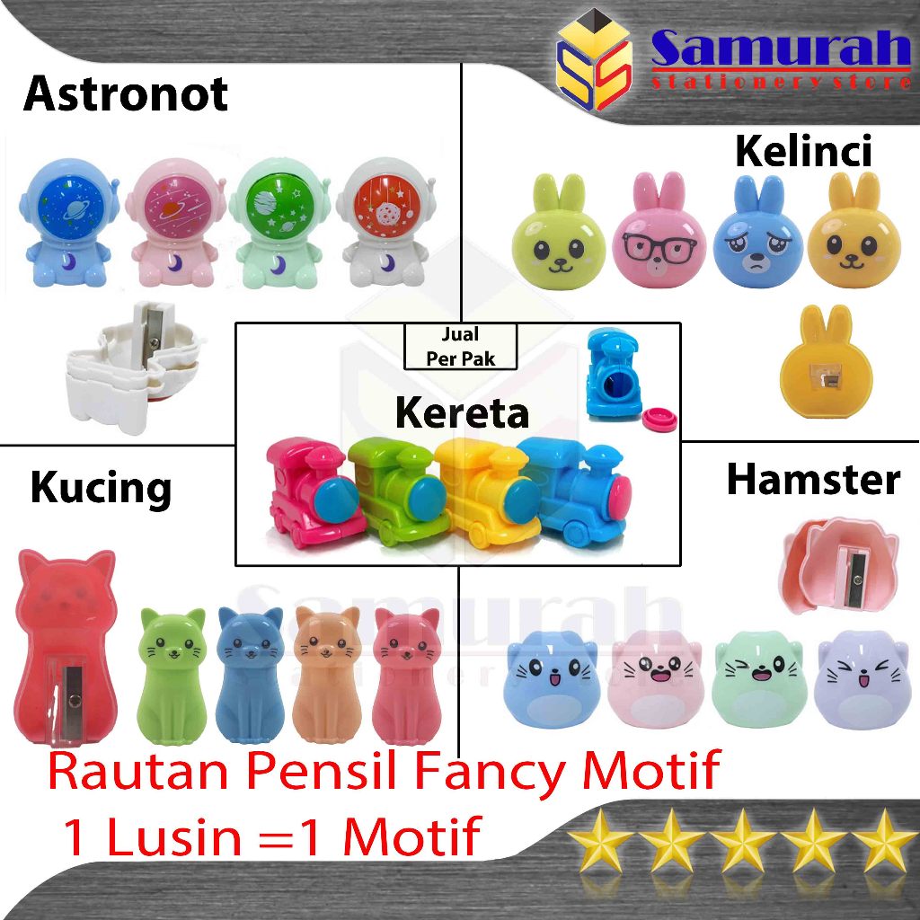 

Rautan Pensil Motif Fancy Lucu Kereta - Hamster / Serutan Pinsil Lusin / Pencil Sharpener Pak