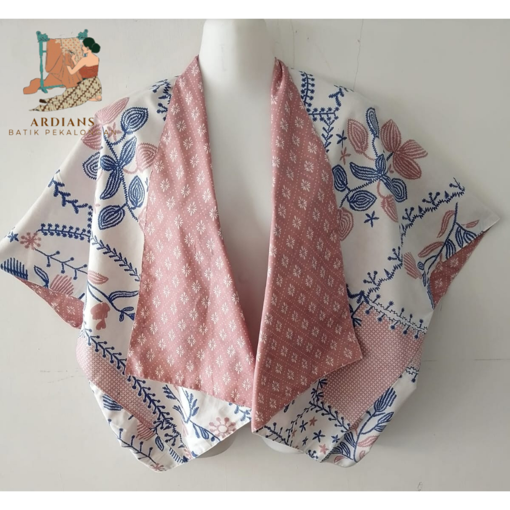 Bolero Batik Wanita Lengan Pendek Motif Bordir Kombinasi Pink Biru Outer Batik Modern Casual