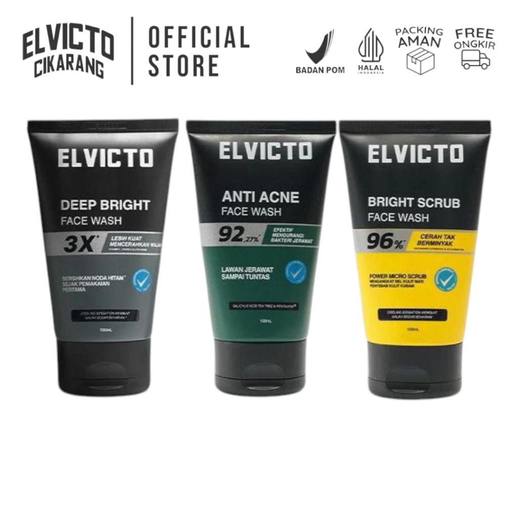 ELVICTO FACIAL WASH 100ML / FACE WASH/ FACIAL FOAM / PEMBERSIH WAJAH PRIA / SABUN WAJAH PRIA