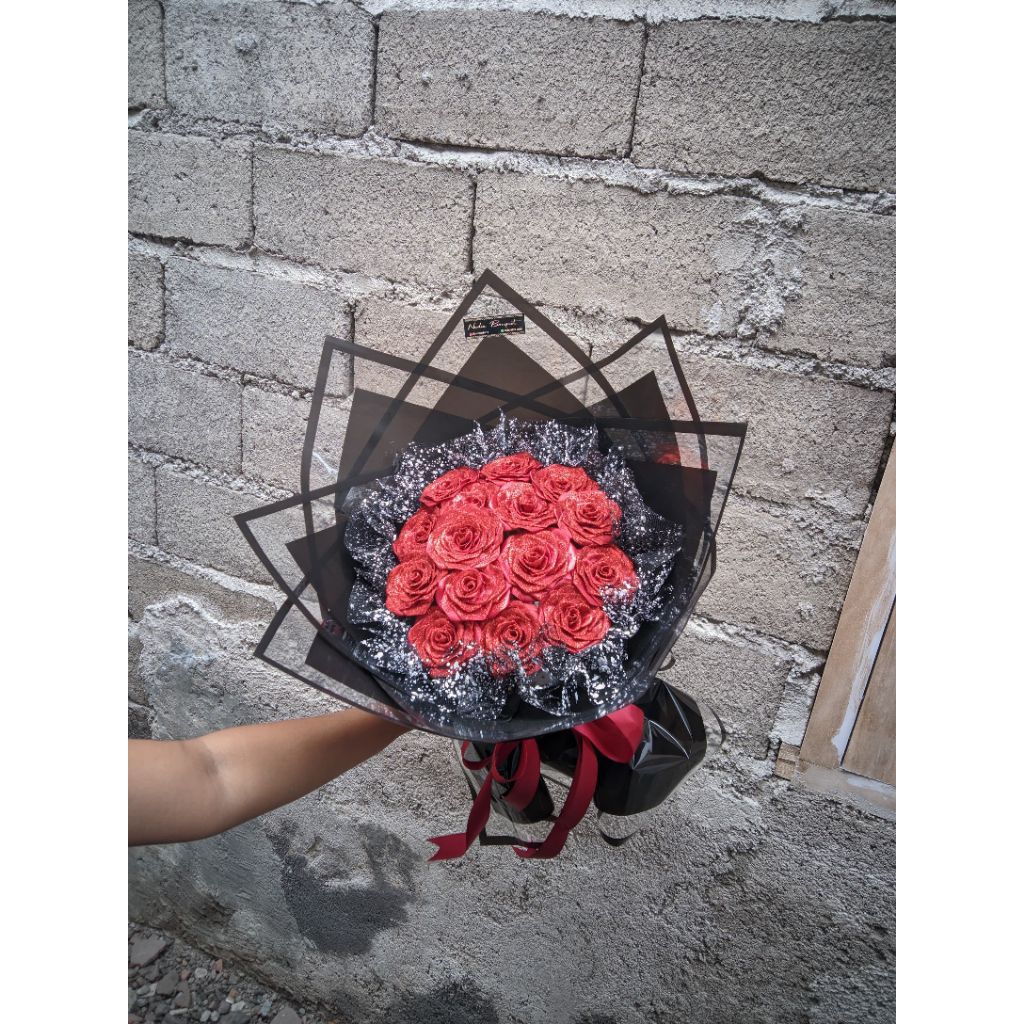 

Buket pita satin full gliter dan tanpa Glitter