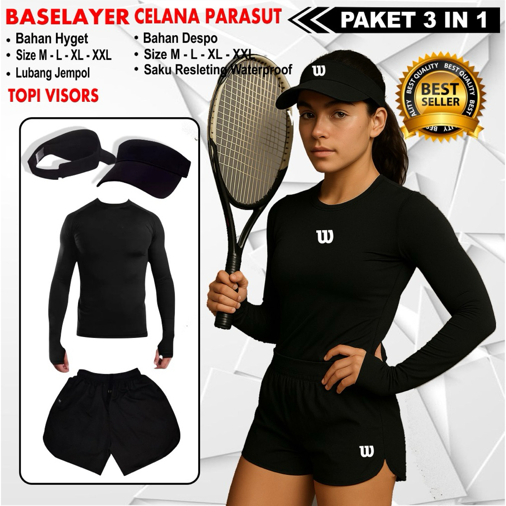 Paket Pakaian Olahraga Tenis Lapangan Celana Pendek Tenis Topi Tenis Baju Olahraga Tenis Lengan Panj