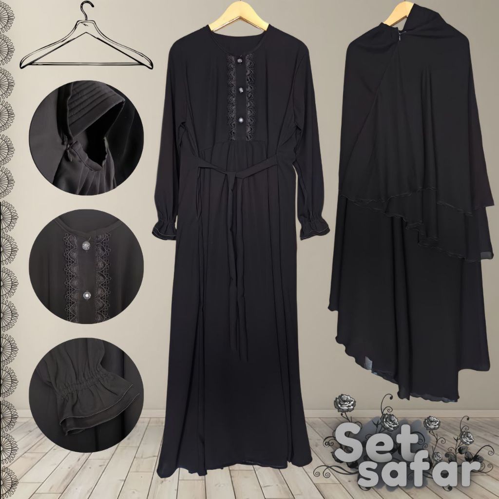 SET  SAFAR MUSLIMAH SYARI, GAMIS + JILBAB SAFAR
