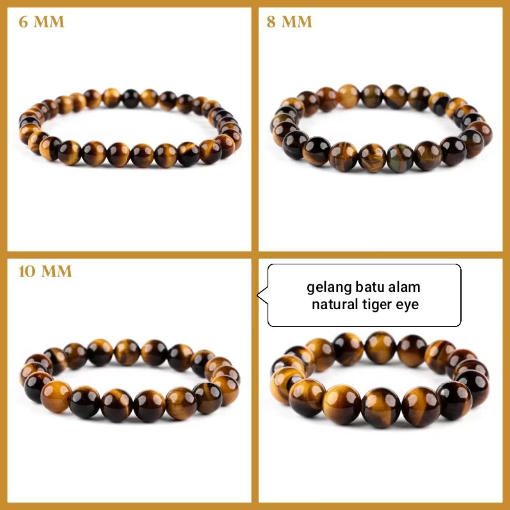 gelang batu akik natural tiger eye tali elastis