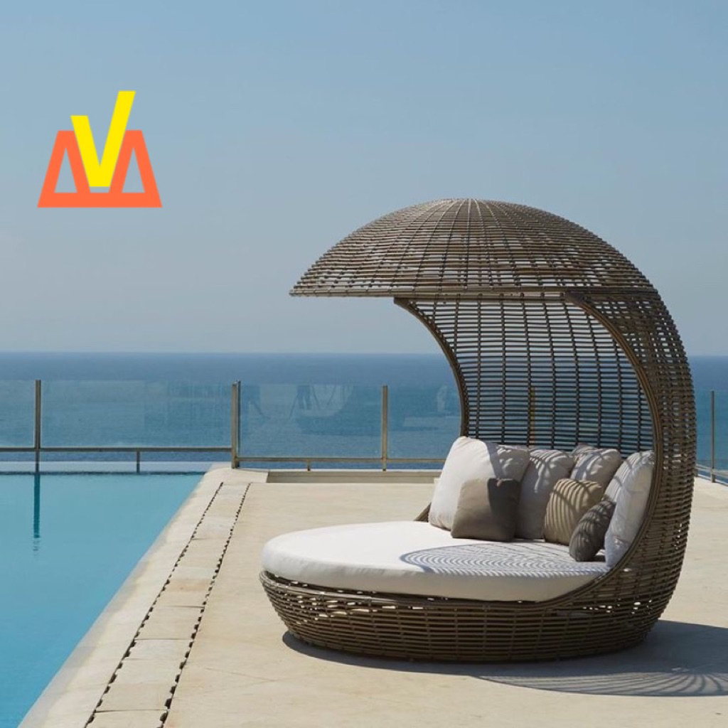 gazebo outdoor rotan sintetis, daybed pool rotan sintetis