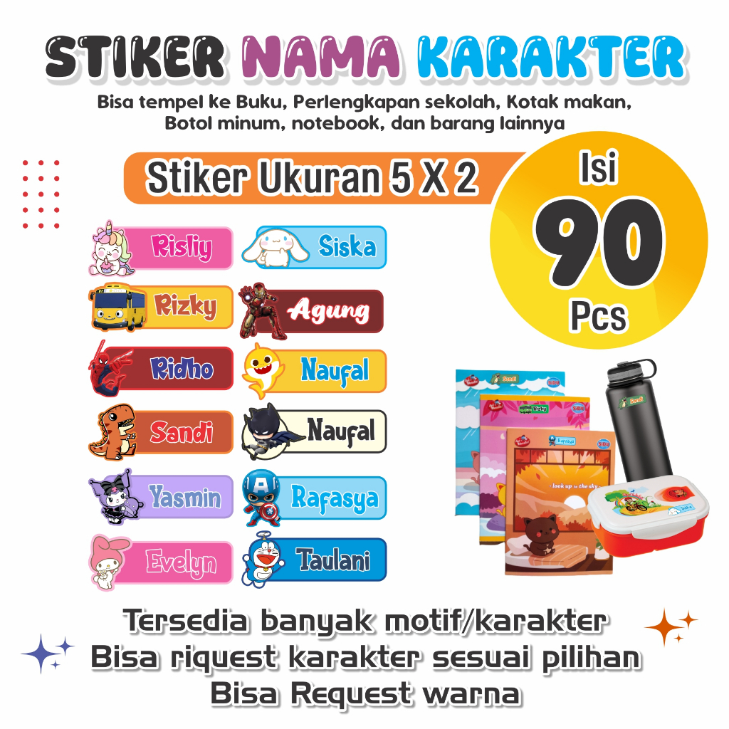 

STIKER NAMA, LABEL NAMA, STIKER BUKU, LABEL BOTOL KARAKTER