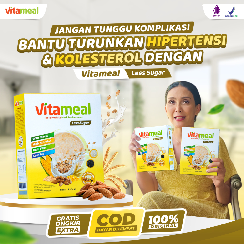 

Vitameal Less Sugar – Sereal Diet Sehat Rendah Gula | Bantu Turunkan Kolesterol Hipertensi Jantung Sehat & Makanan Pengganti Nasi – 1 Box