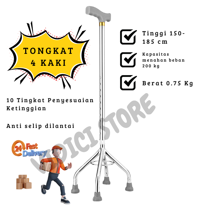 Tongkat Kaki 4 / Alat bantu jalan Tongkat Kaki 4/Tongkat Jalan/Tongkat Medis Berkualitas/Ringan,
