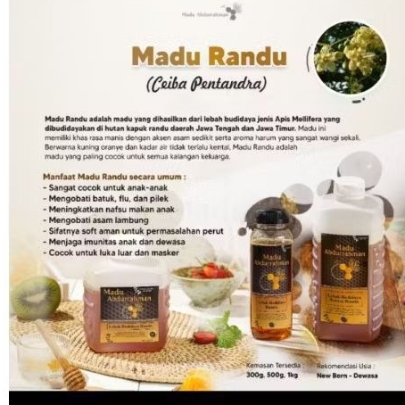 

100% madu murni Abdurrahman, Madu Randu kemasan 300gr, 500gr dan 1 kg