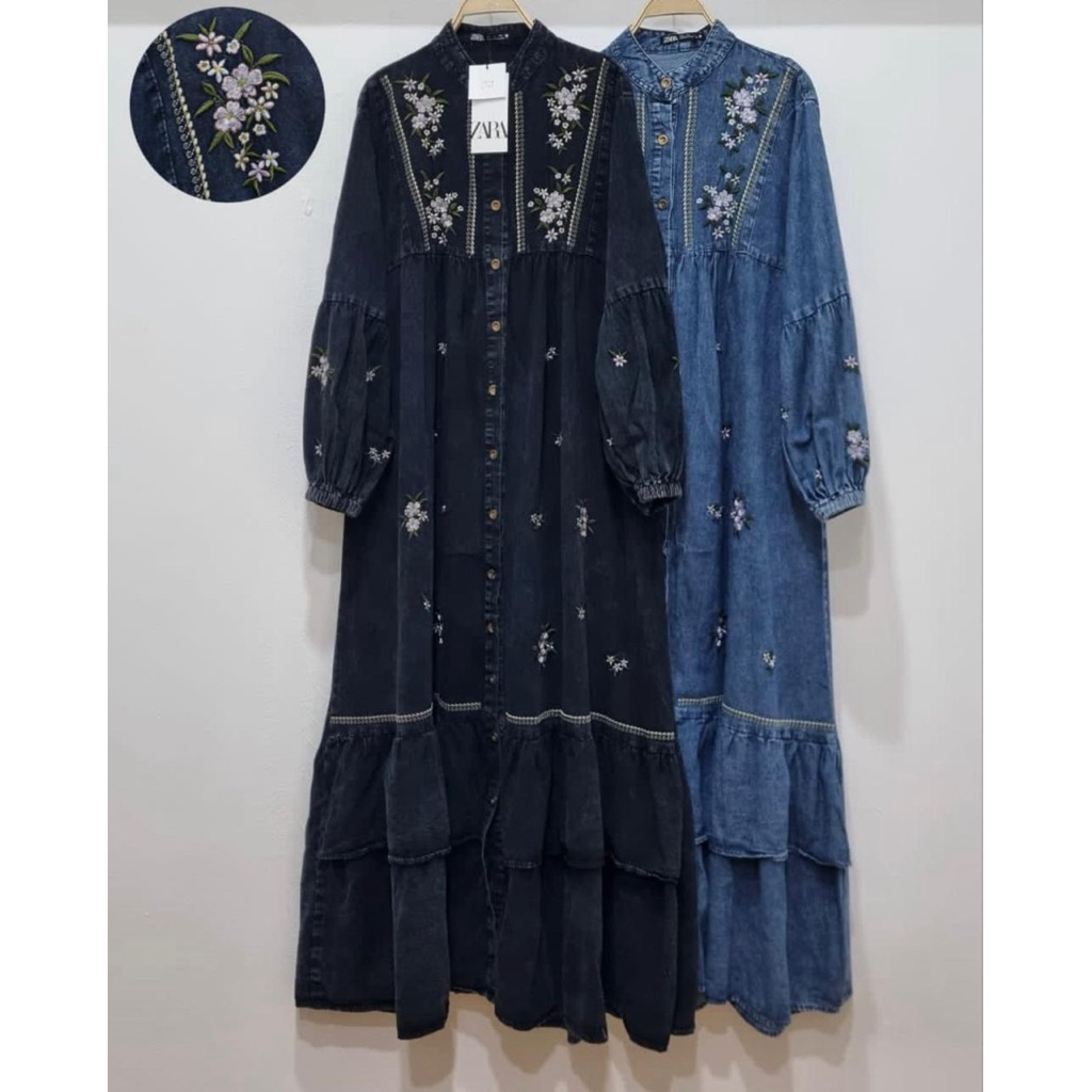 Gamis jeans bordir - Gamis jeans busui - Gamis jeans terbaru - Gamis jeans