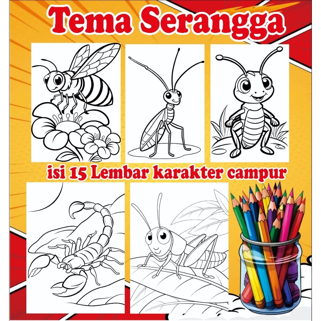

Mewarnai gambar Tema Serangga isi 15 Lembar (kertas A4)