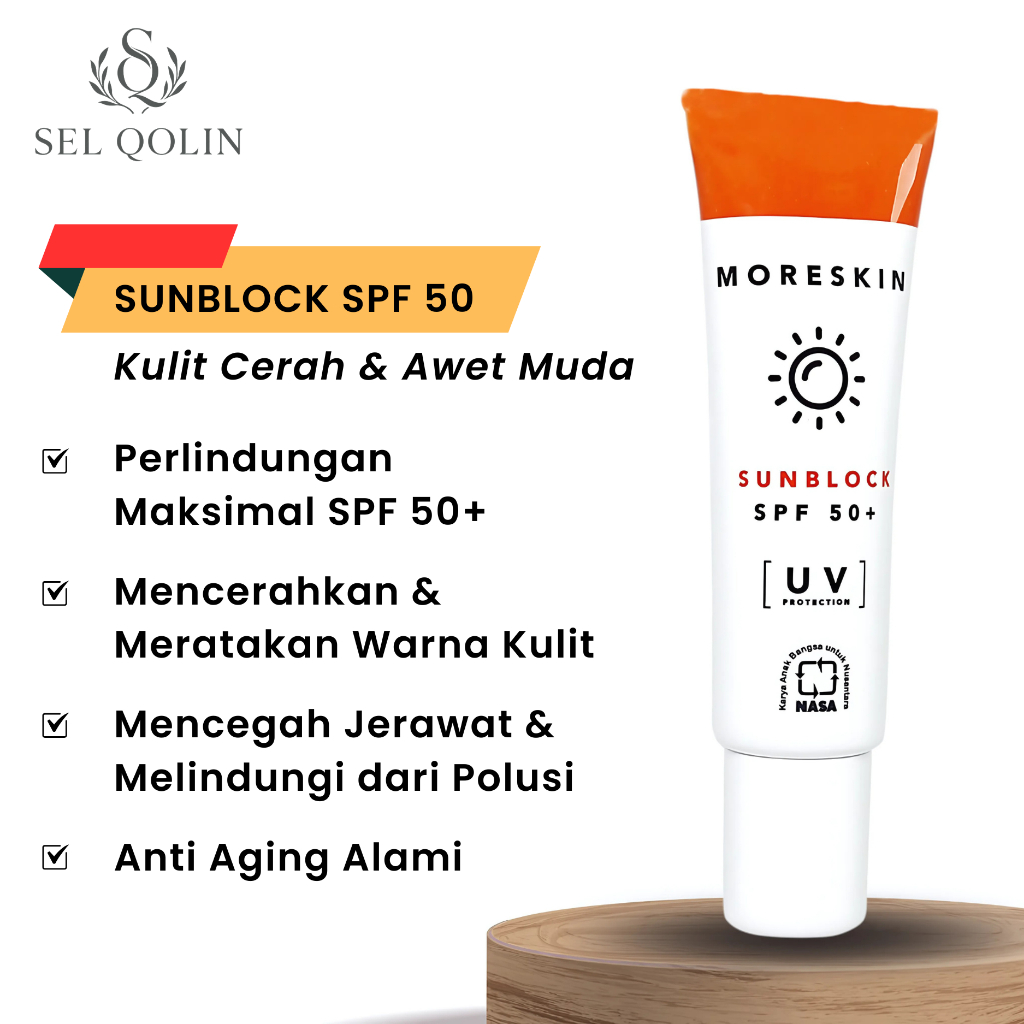 Moreskin Sunblock Spf 50+ Sunscreen Wajah, Pelembab Wajah Melindungi dari Sinar Matahari