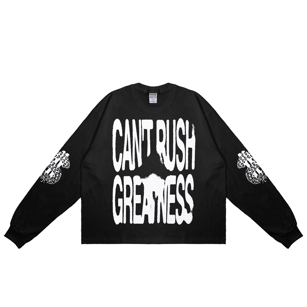 Moxie Boxy Longsleeve T-shirt Can't Rush Greatness Unisex Combed 24s - Black