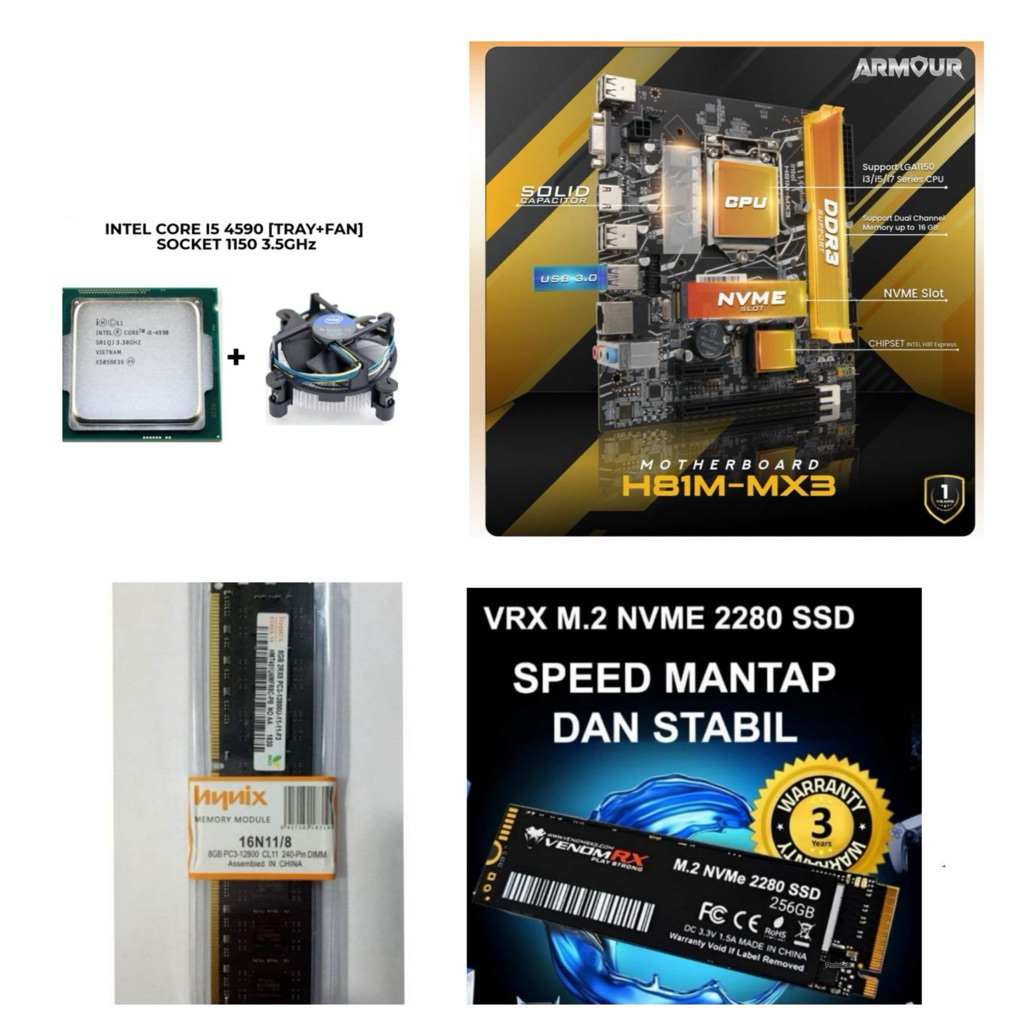 Paket Processor Intel Core i5 4590 Gen 4 LGA 1150 DDR3 NVME H81
