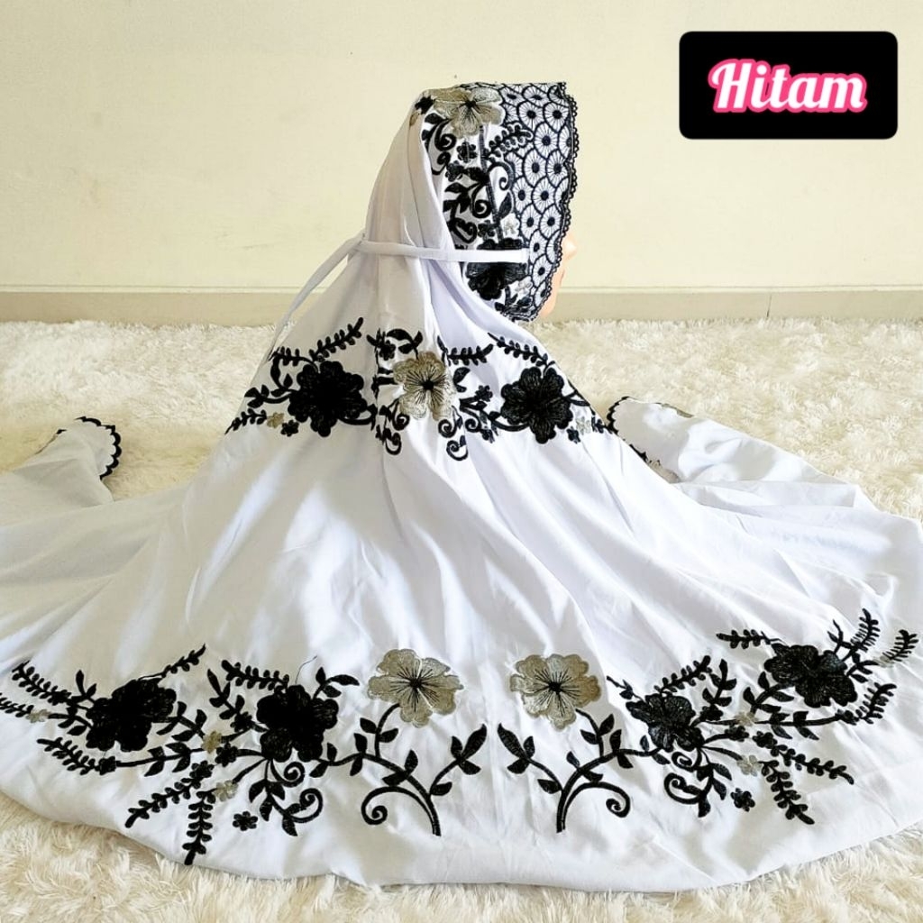 MUKENA BORDIR TERUSAN DEWASA MOTIF BUNGA SEPATU FASHION SANTRI PUTRI MUKENAH LAJURAN