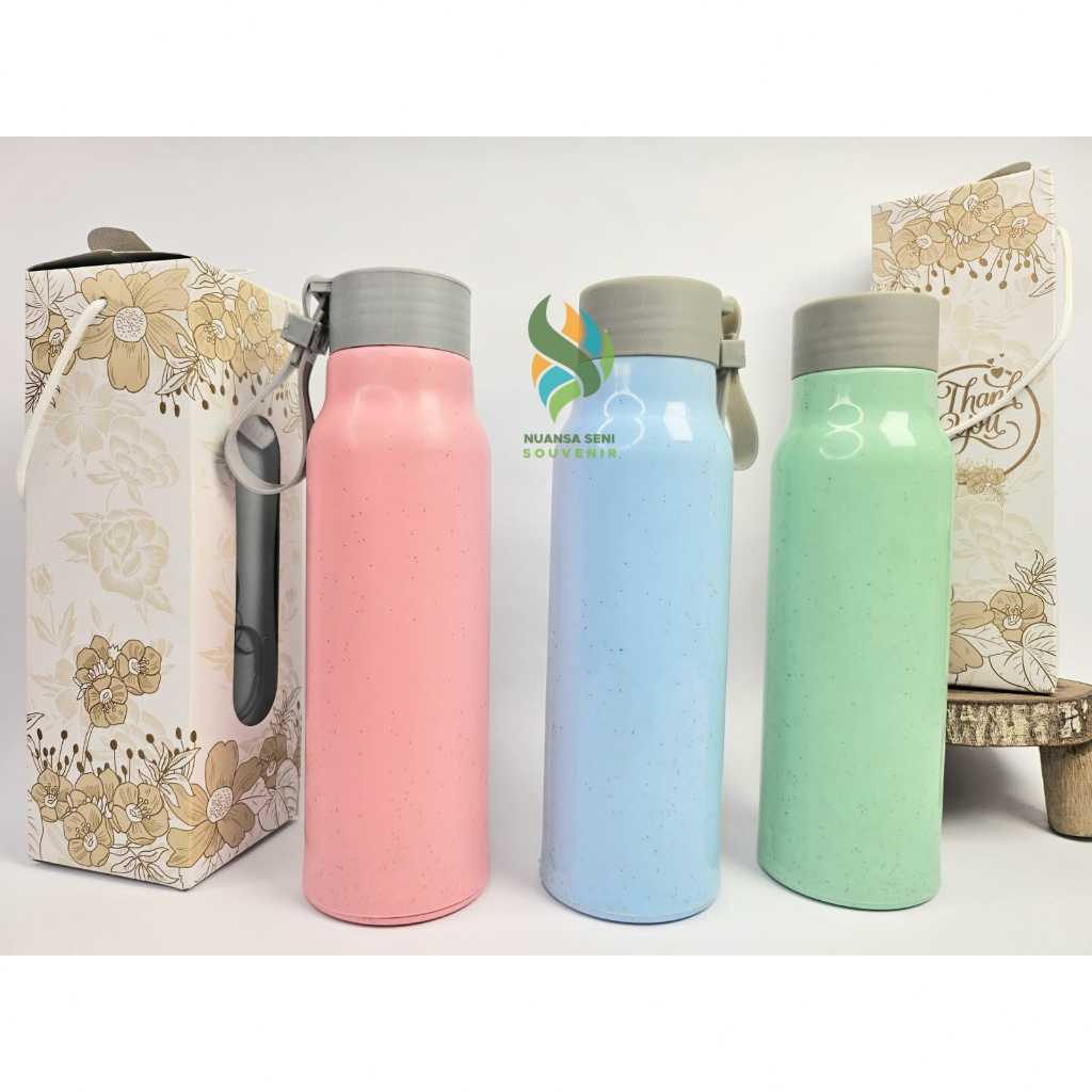 Botol Jerami Gandum Tumbler Tali Karet Termos Minum Kaca Warna