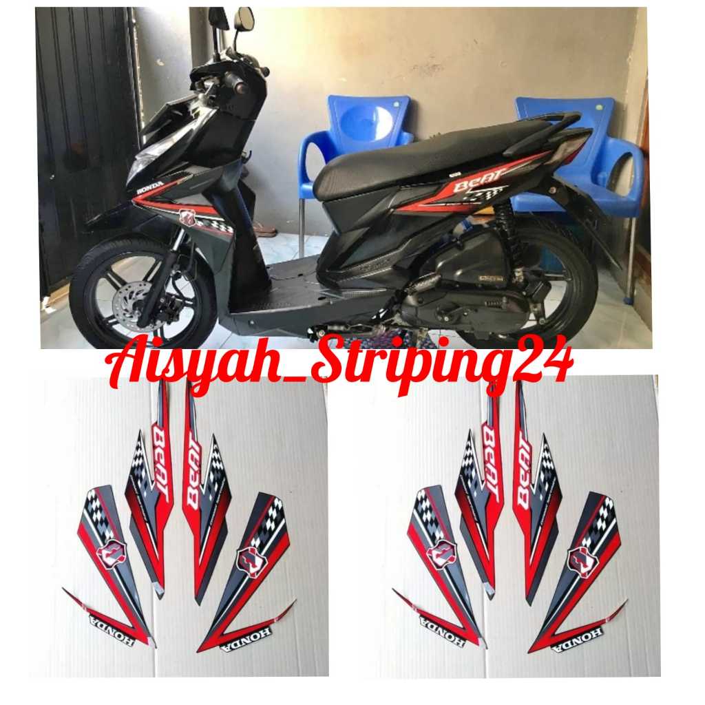 stiker striping lis body motor honda beat cbs 2018 hitam full